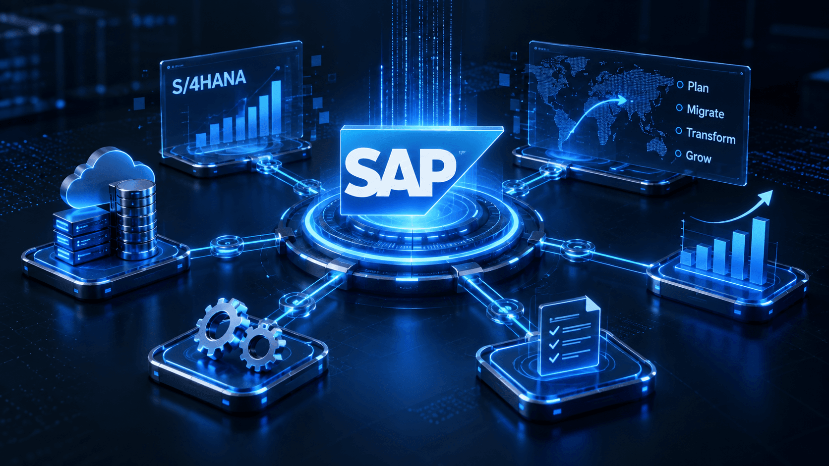 SAP services visual for application management, AP and AR automation, and Fiori app services